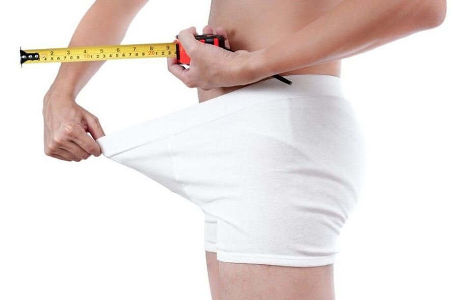 Messung des Penis vor Vergrößerungsübungen.